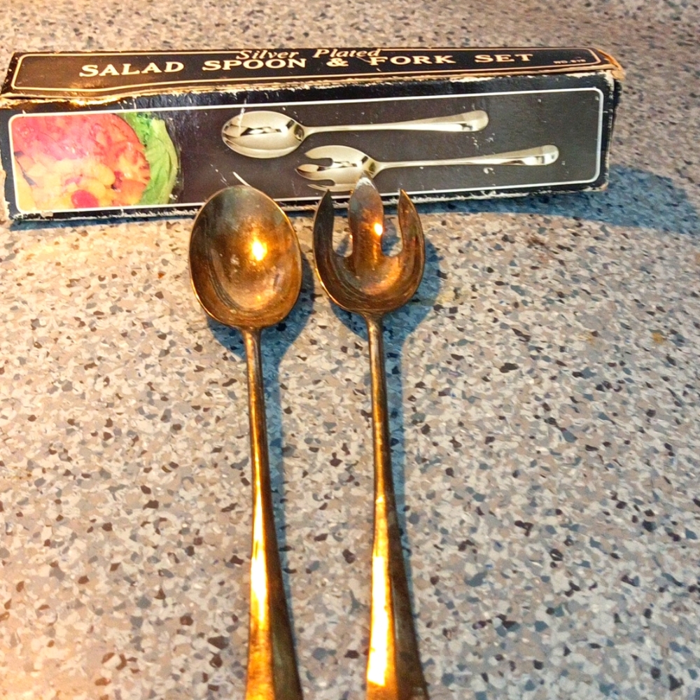 Silver plated salad spoon and fork  set